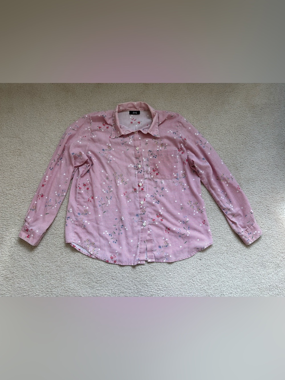 Vintage Tapestry red gingham floral button up  western cowgirl boho shirt sz XL